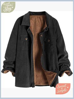 Vintage Corduroy Fleece Lined Jacket Casual Shacket Button Down